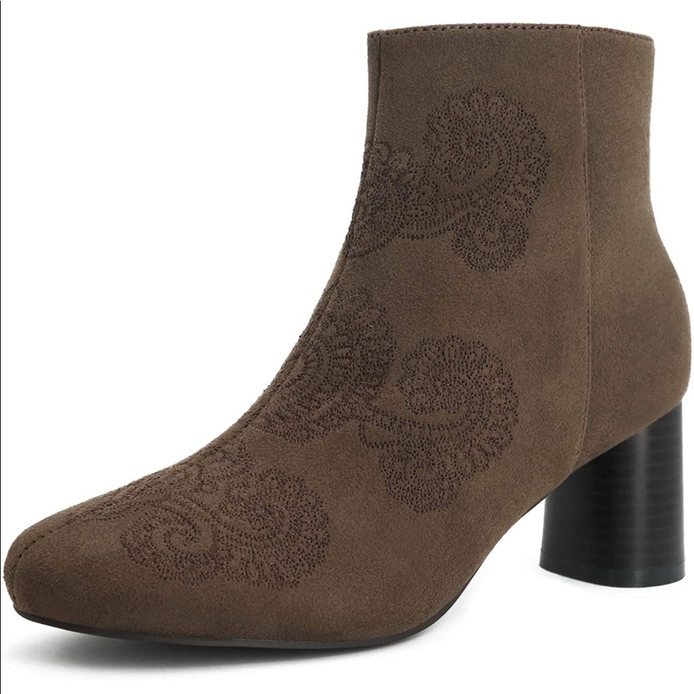 Brown Embroidered Ankle Boot